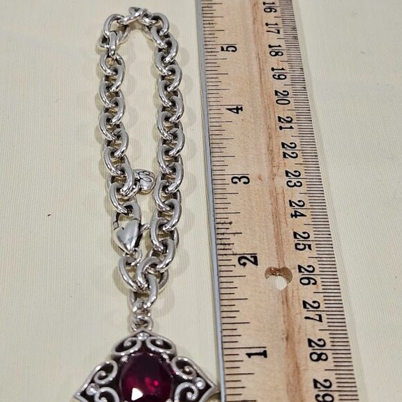 Brighton Alcazar Blaze Red Crystal Silver Plated Bracelet Lobster Claw Closure - Picture 8 of 14